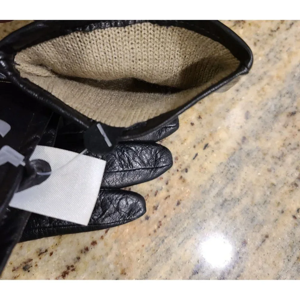 New! Size L Women's Black Leather Gloves 9.5